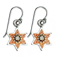 Enamel and Silver Star of David Earrings - Orange